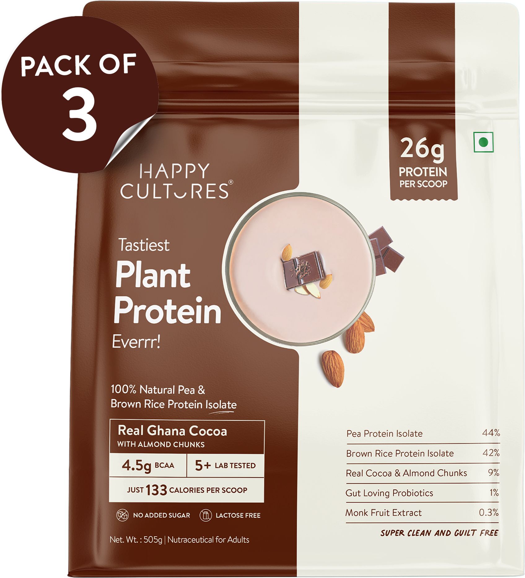 happy cultures 26g Chocolate Tastiest Plant Protein|4.5g BCAA, 18 Amino Acid| Vegan Plant-Based Protein-picture-48