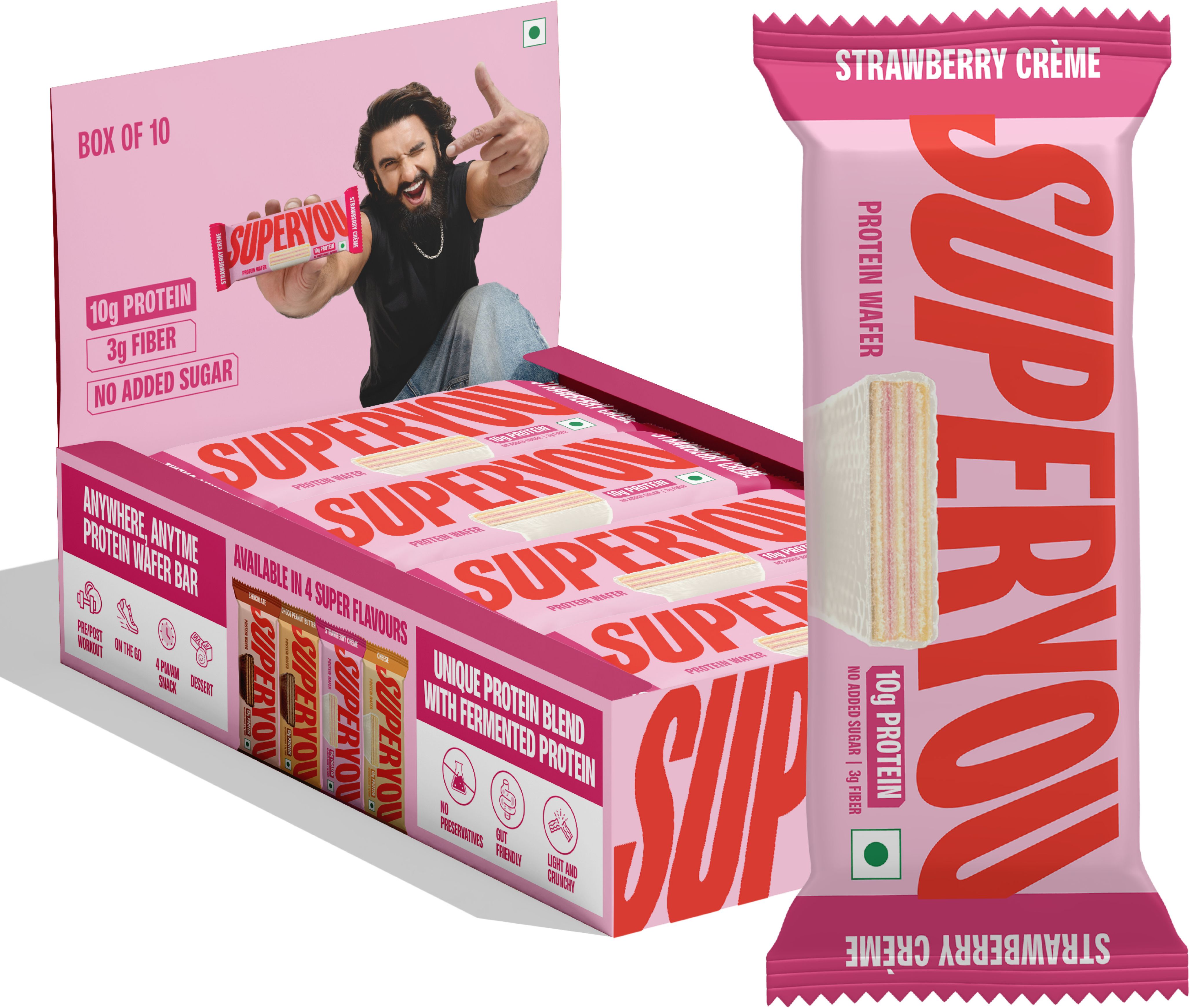 Strawberry 10g Protein Wafer Bar with 3g Fiber and 0 added sugar - Pack of 10 Protein Bars-image-39