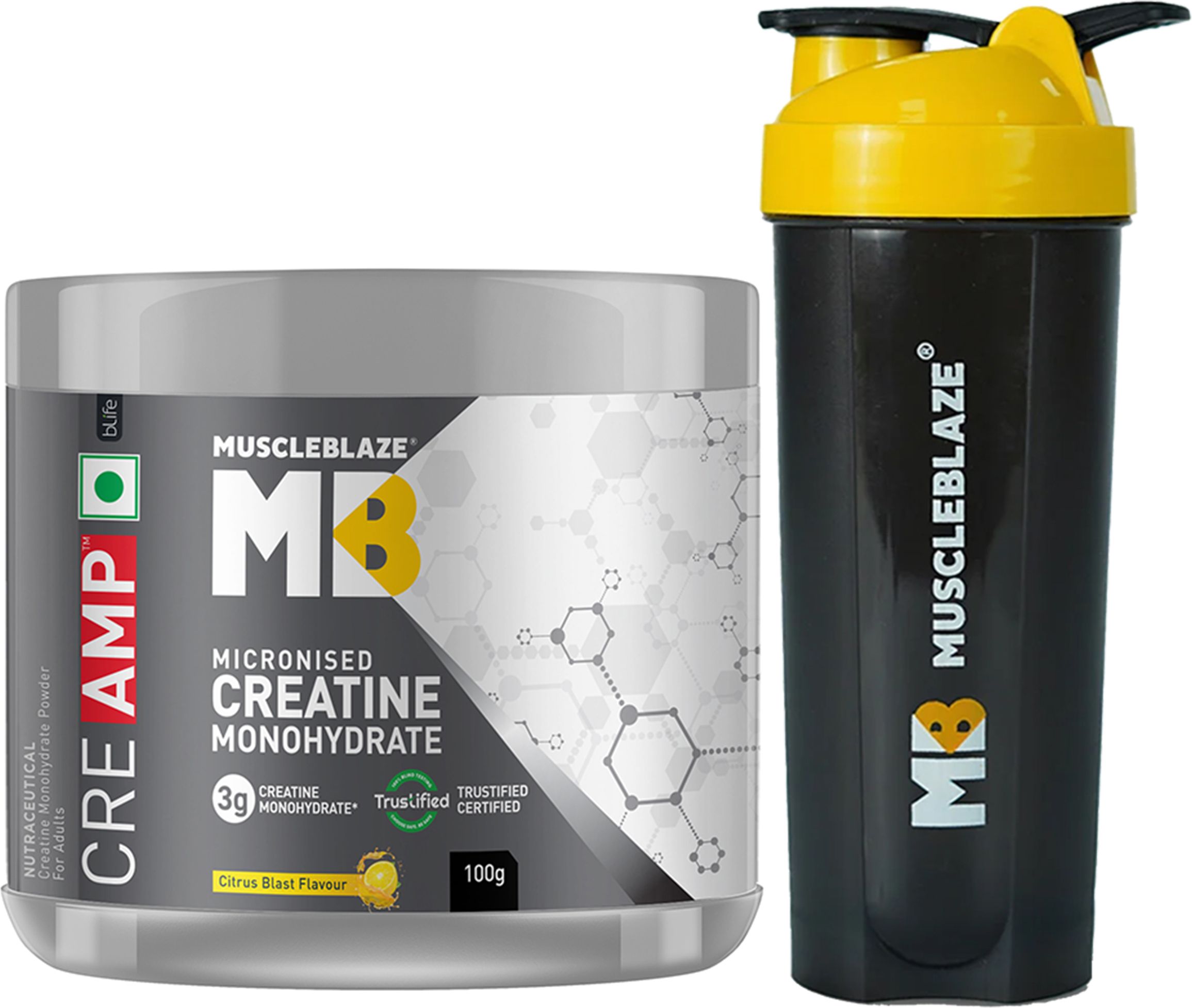 Micronised Creatine Monohydrate CreAMP Powder with Shaker, Trustified Certified Creatine