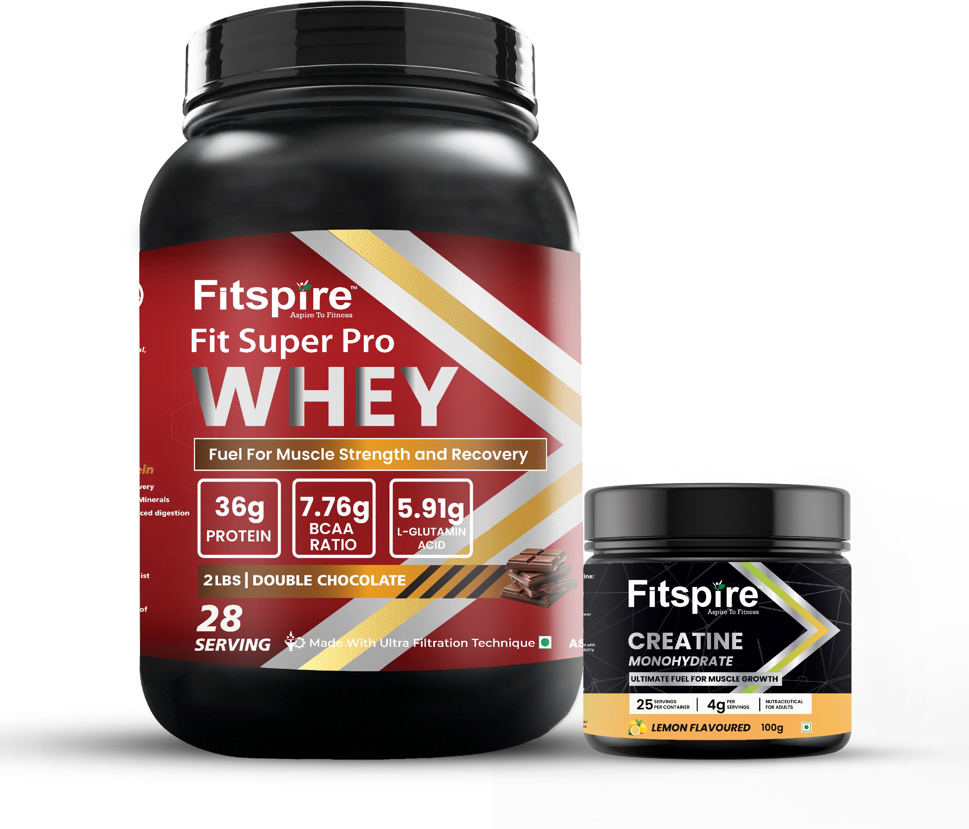 Fit Super Pro Whey Protein Double Chocolate & Creatine Monohydrate Powder Lemon Whey Protein-image-32