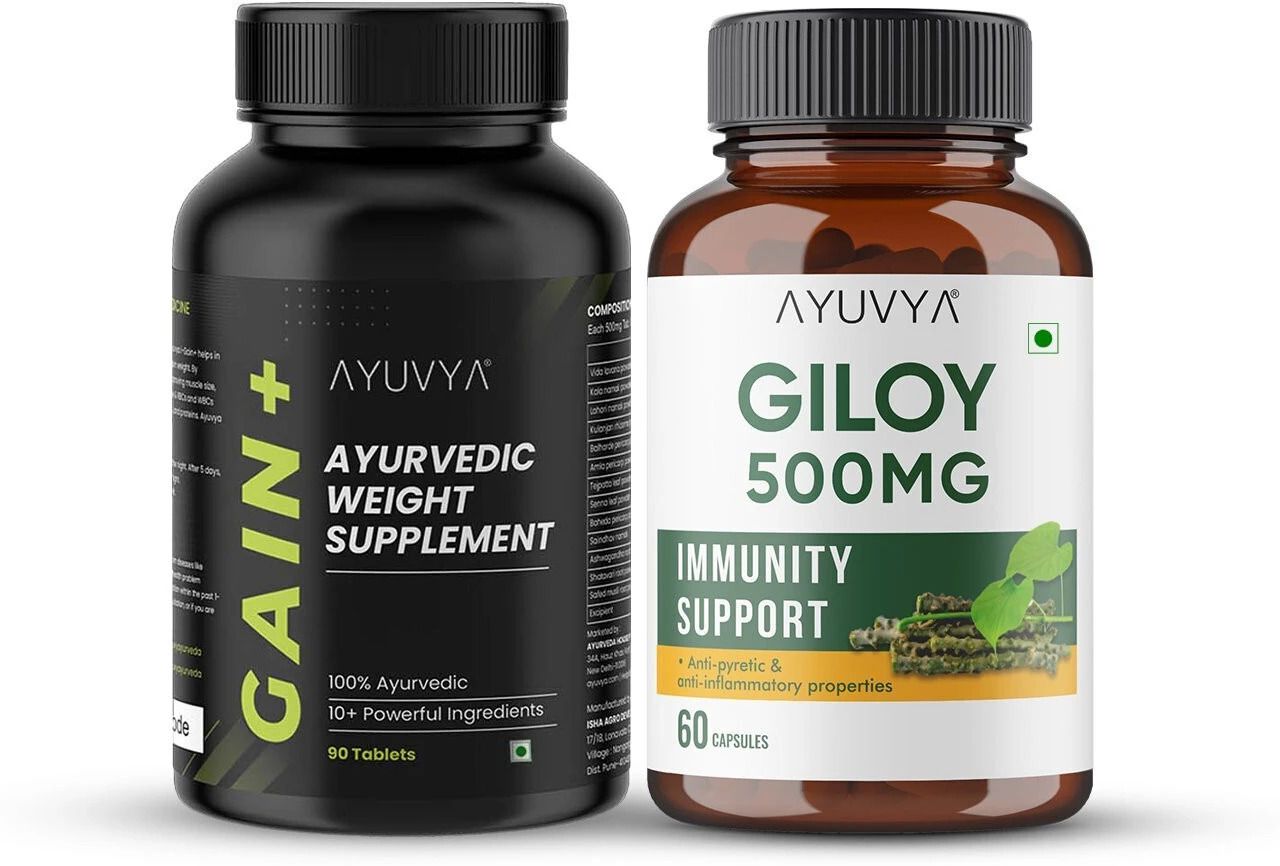 Ayurvedic Gain+ Weight Gainer & Giloy Capsules, Combo Kit Weight Gainers/Mass Gainers-image-46