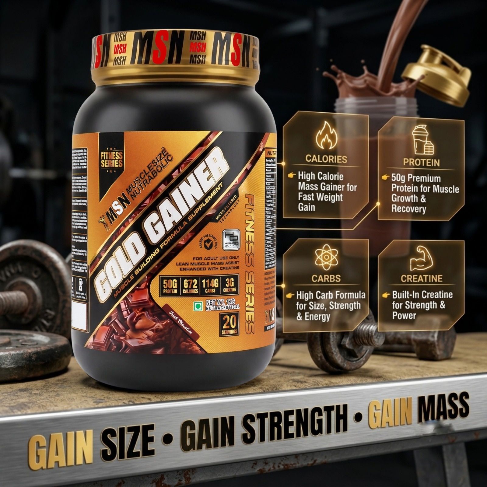 Gold Gainer 1kg | High Protein Mass Builder with Digestive Enzymes Weight Gainers/Mass Gainers-image-43