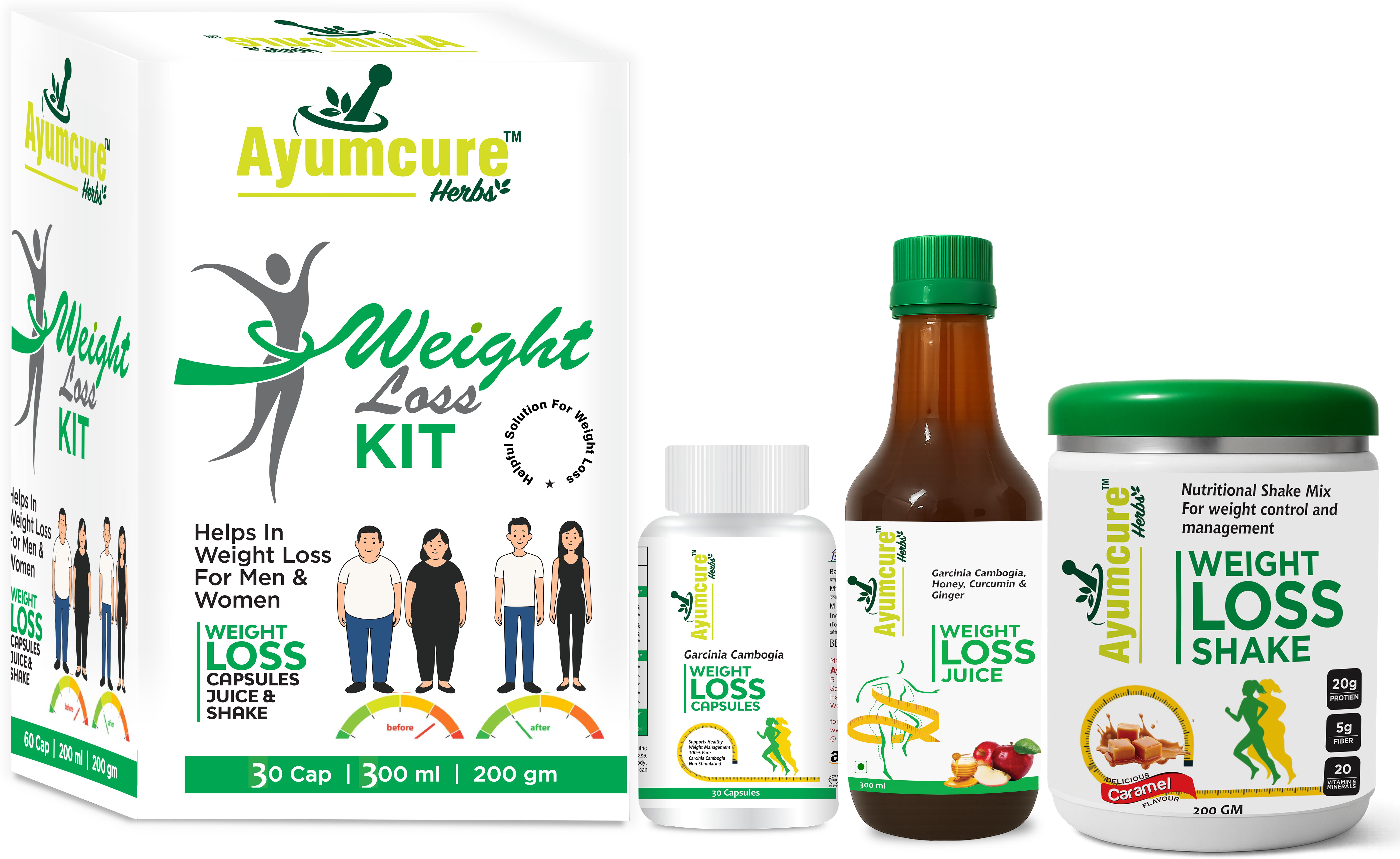 Weight Loss Kit | Herbal Juice, Capsules & Protein Shake | Burns Fat Plant-Based Protein