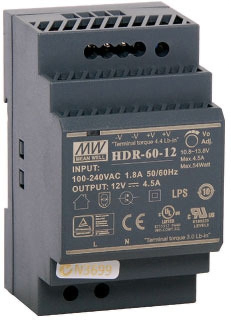 Mean Well 12 Volt 4.5 Amp Din rail Smps (Power Supply ), HDR-60-12 Industrial & LED 60 Watts Computer PSU with 0 SATA Cables-image-11