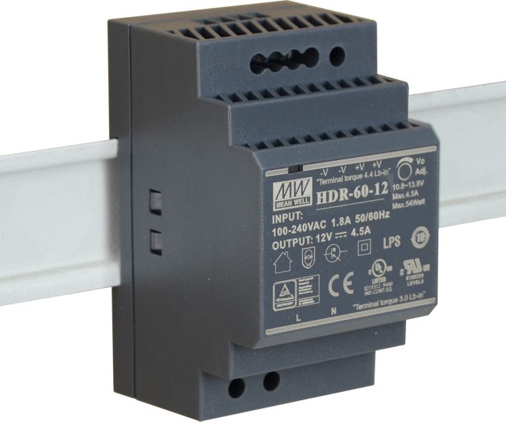 mean well smps , hdr-60-12, 12 volt 4.5 amp din rail industrial power supply 60 watts computer psu with 0 sata cables