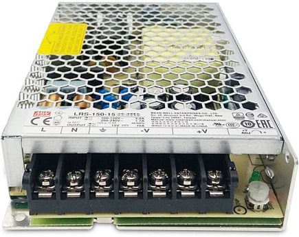 mean well power supply, lrs-150-15, 150 watt, 15 valt, 10 amp, panel mount 150 watts computer psu with 0 sata cables