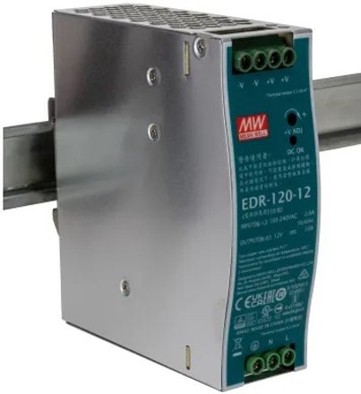 Mean Well EDR-120-12, DIN Rail Power Supply, 90 → 264V ac ac Input, 12V dc dc Output 120 Watts Computer PSU with 0 SATA Cables-picture-10