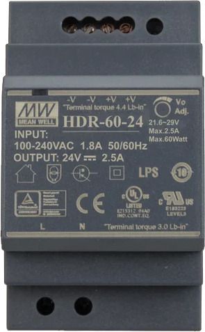 Mean Well 24 Volt 2.5 Amp Din rail Smps (Power Supply ), HDR-60-24 Industrial & LED 60 Watts Computer PSU with 0 SATA Cables-image-10