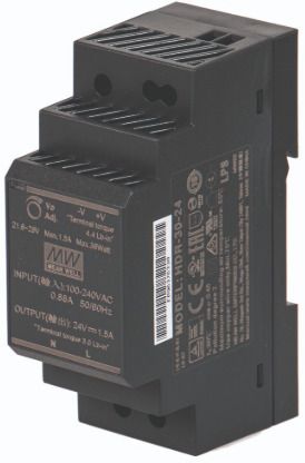 Mean Well power supply, HDR-30-24, 30 watt, 24 valt, 1.5 AMP, Din rail 30 Watts Computer PSU with 0 SATA Cables-image-2