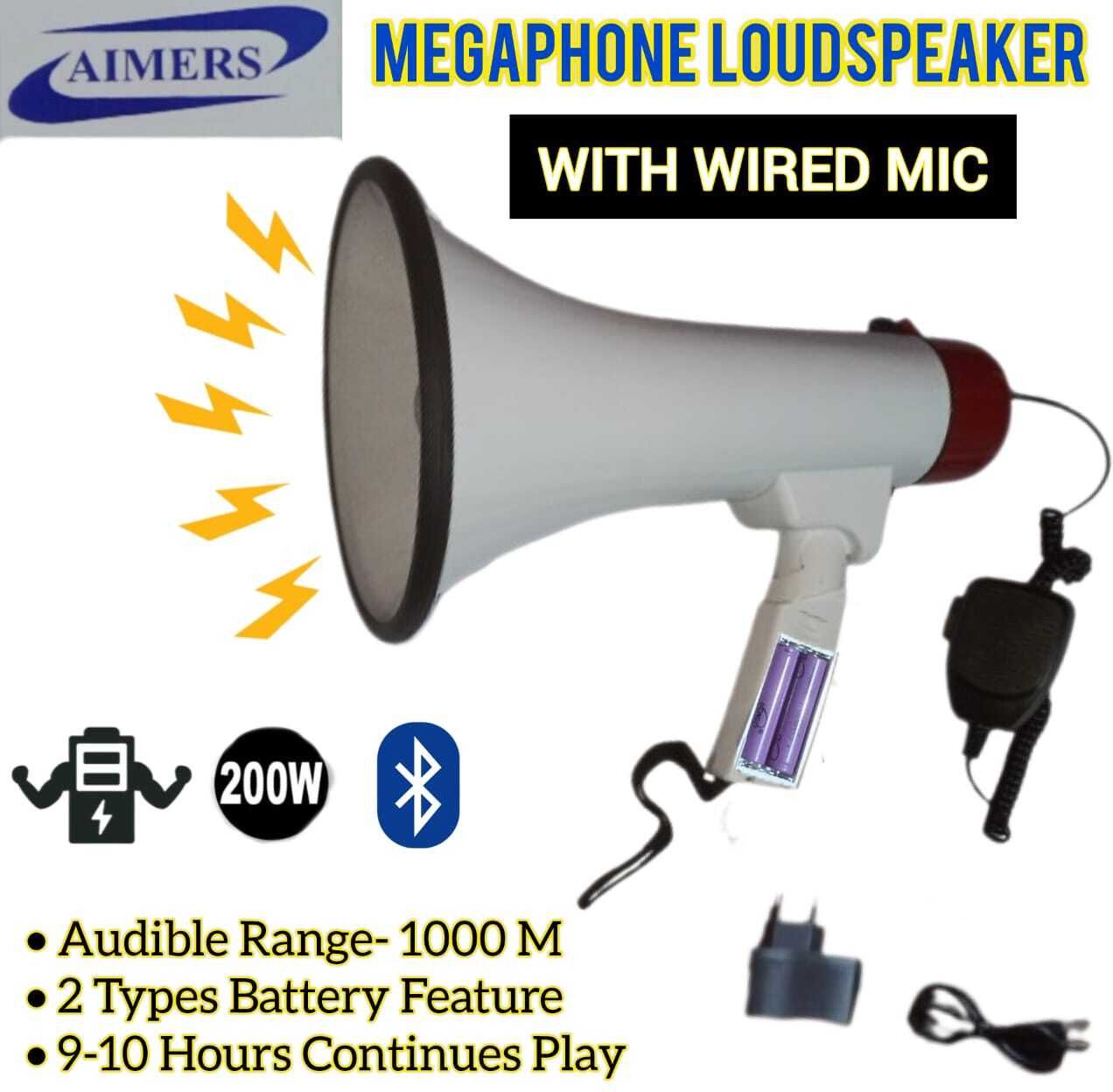 aimers Wired & Wireless Mic Bluetooth Megaphone with Recorder,USB &Memory Wired Megaphone Card Input for Record;Play;Siren;Music with Battery and Charger Indoor, Outdoor PA System-picture-13