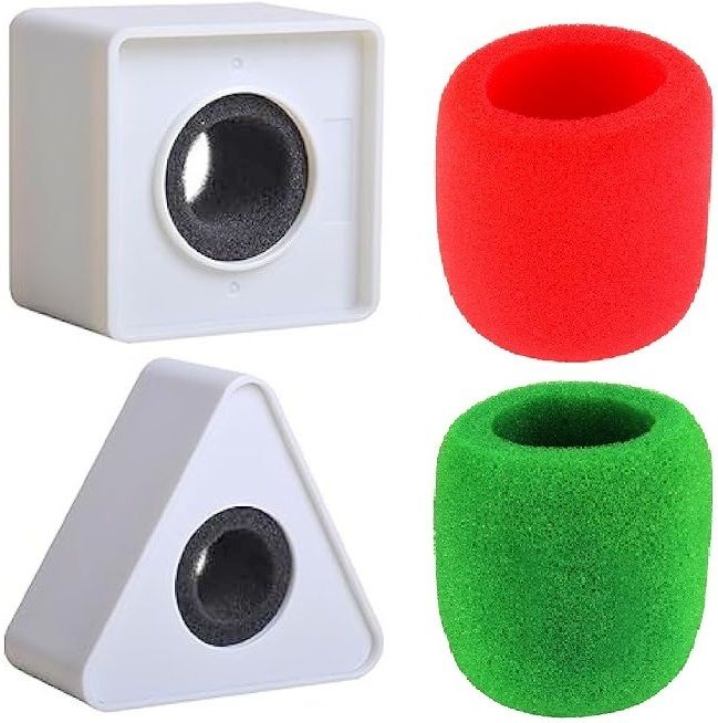 4pc Mic Flag Station Logo ID Box Triangle Square Cube Shaped Sponge Foam Cover TV Conference Microphone Station Logo Mike Sponge Windshield Reporter Host Signs Indoor, Outdoor PA System-image-34