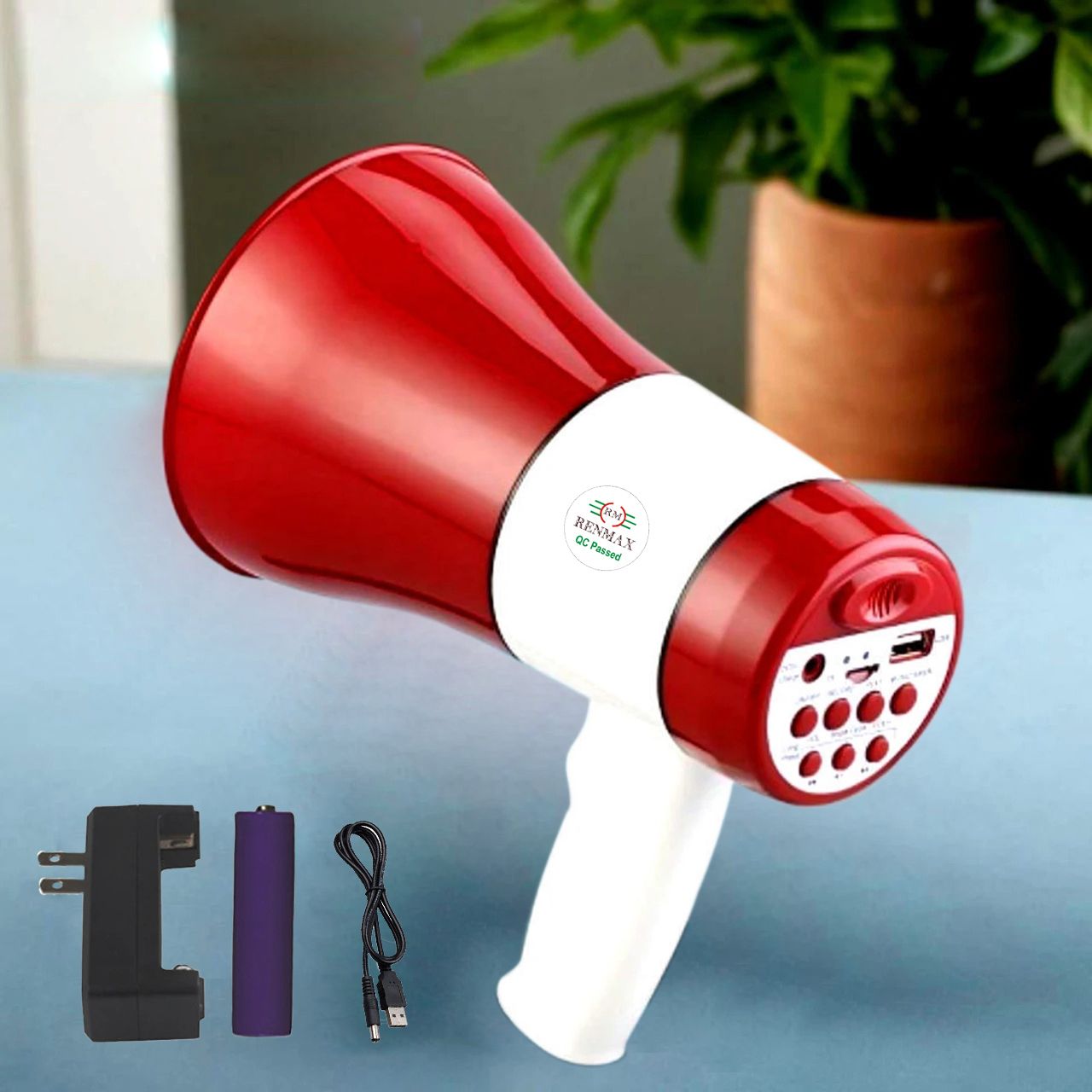 renmax Rechargeable Portable Horn Speaker with LED Light Portable Horn Megaphone Recorder Player Bluetooth Outdoor PA System-picture-35