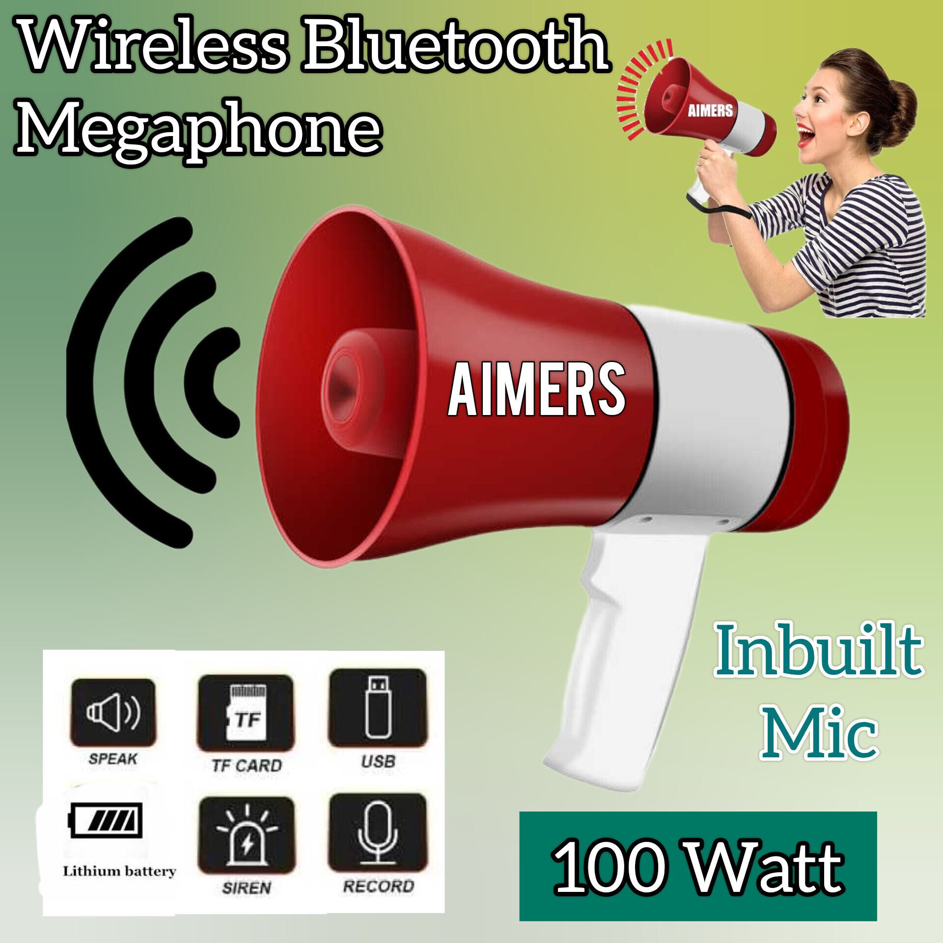 Megaphone Loud Speaker Trumpets Recording Speaker Horn with USB & SD Card Port 30 Watts Handheld Megaphone with Recorder USB and Memory Card Voice Recorder Indoor, Outdoor PA System-image-2