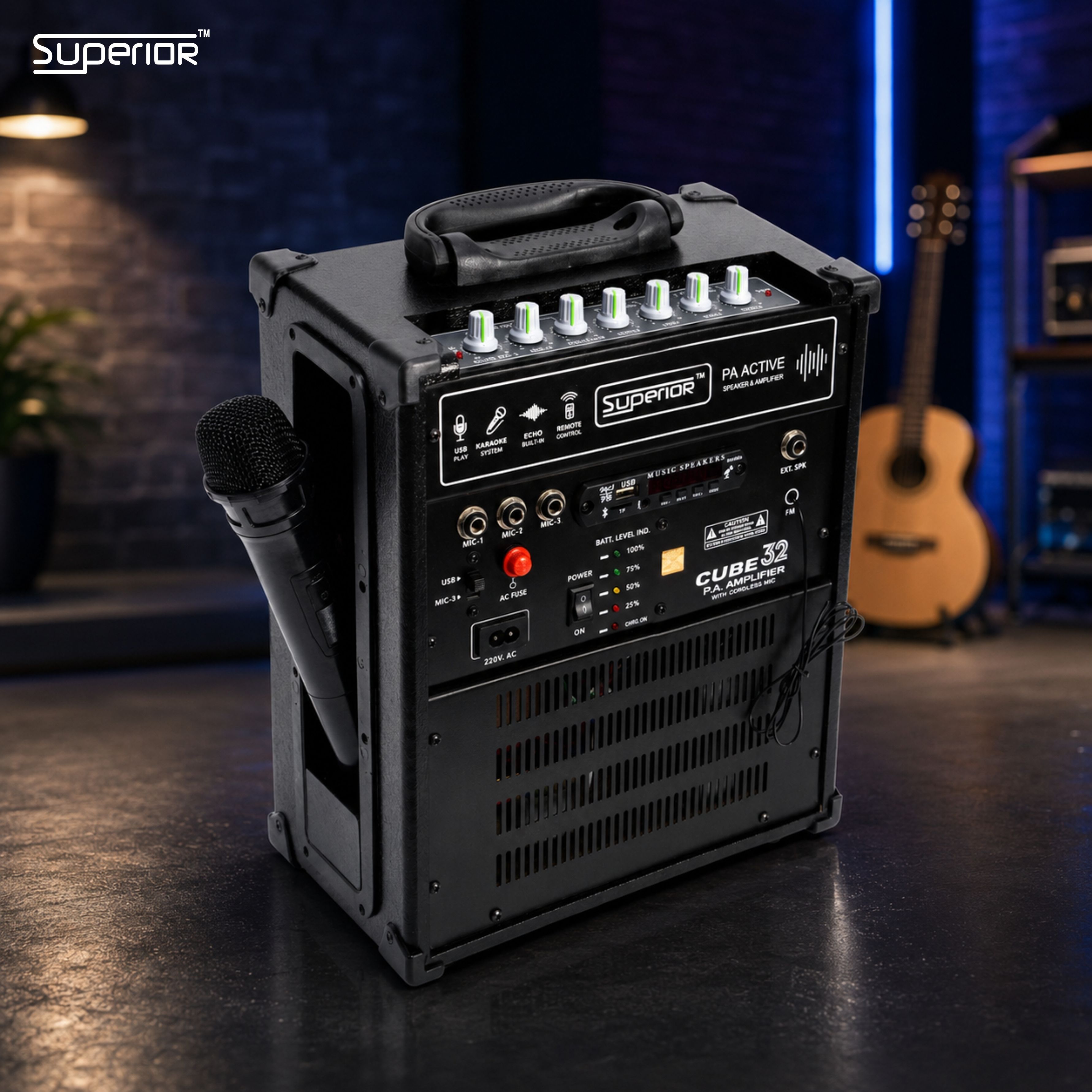 superior ™ Portable Sound System with Wireless Mic |Bluetooth Speaker Amplifier|Karaoke Cube 32B Indoor, Outdoor PA System-picture-0