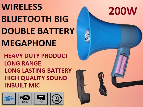 LOng Range Megaphone Recorder, USB & Memory card input. Siren, Music (200 W) Wireless Big Megaphone for Announcement with Rechargeable Double Battery Indoor, Outdoor PA System-image-34