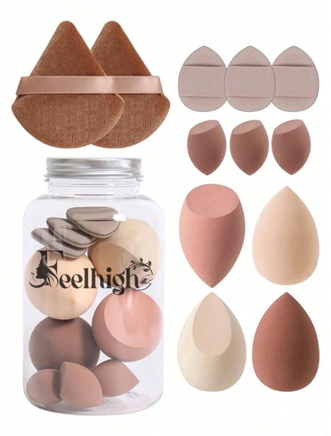 12 Makeup Sponges Set With Storage Jar For Liquid, Cream & Powder,-image-14