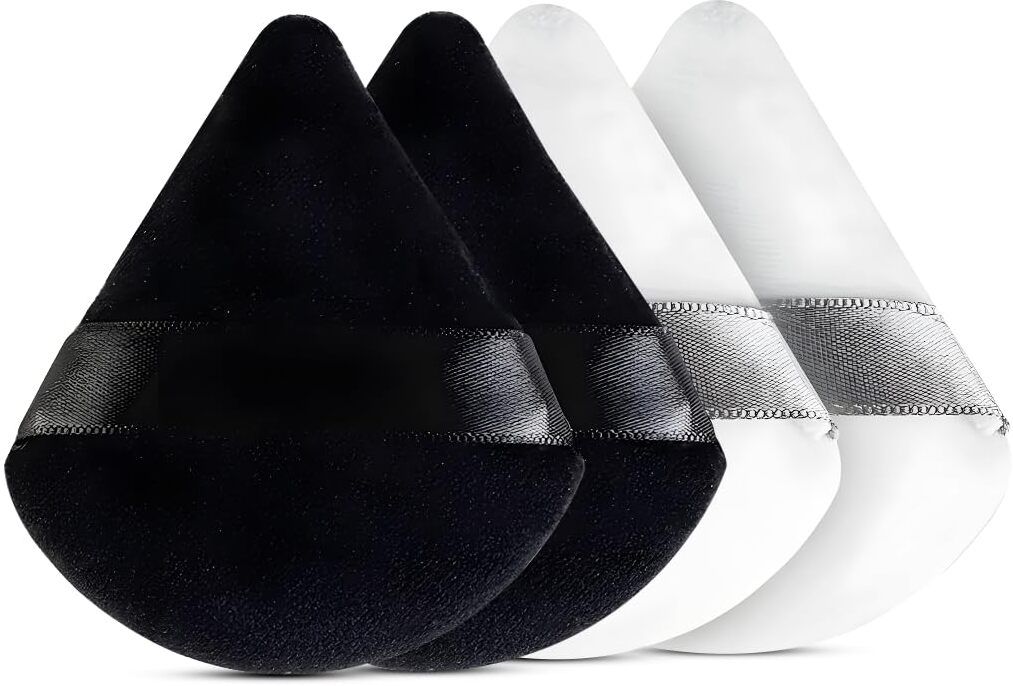 Triangular Pure Cotton Powder Puff Sponge with Strap – Washable Pack of 4