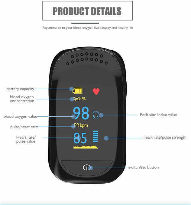 kiaan enterprises Oxygen Saturation Monitor, Heart Rate and SpO2 Level Oxygen Meter OLED Display Pulse Oximeter
