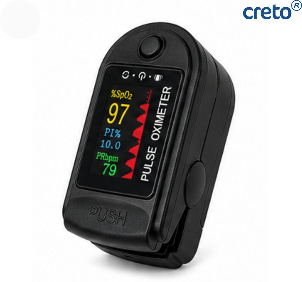 CRETO Black Pulse Oximeter with Multi Color TFT Display AAA Battery Powered Pulse Oximeter-image-20