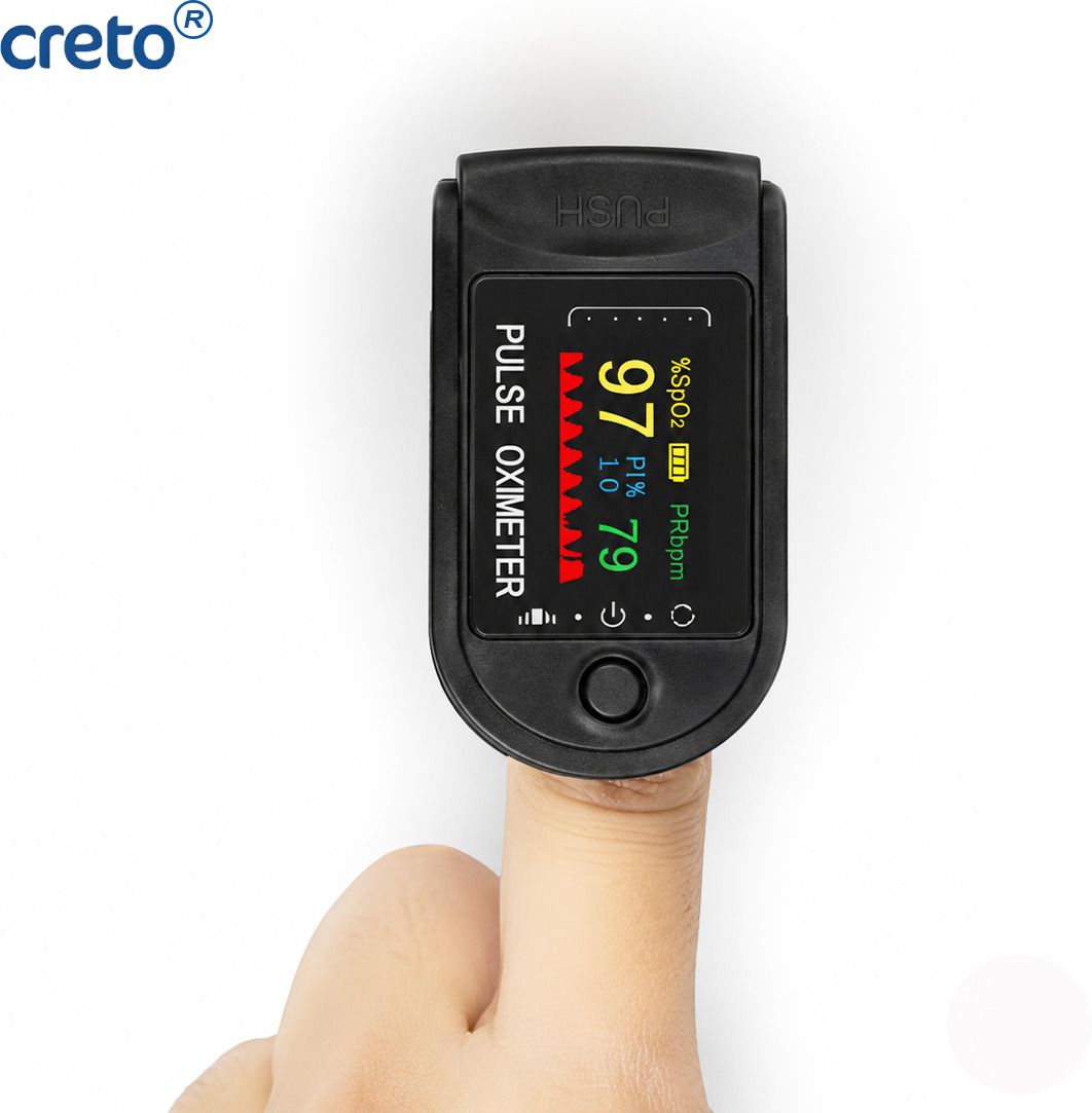 CRETO Black Digital Pulse Oximeter with 4 Color TFT Screen and Battery Pulse Oximeter-image-48