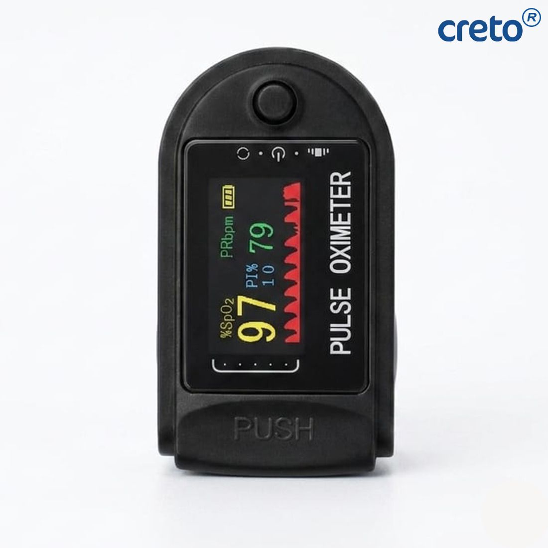 CRETO Black Pulse Oximeter with Bright 4 Color TFT Display and AAA Battery Pack Pulse Oximeter-image-1