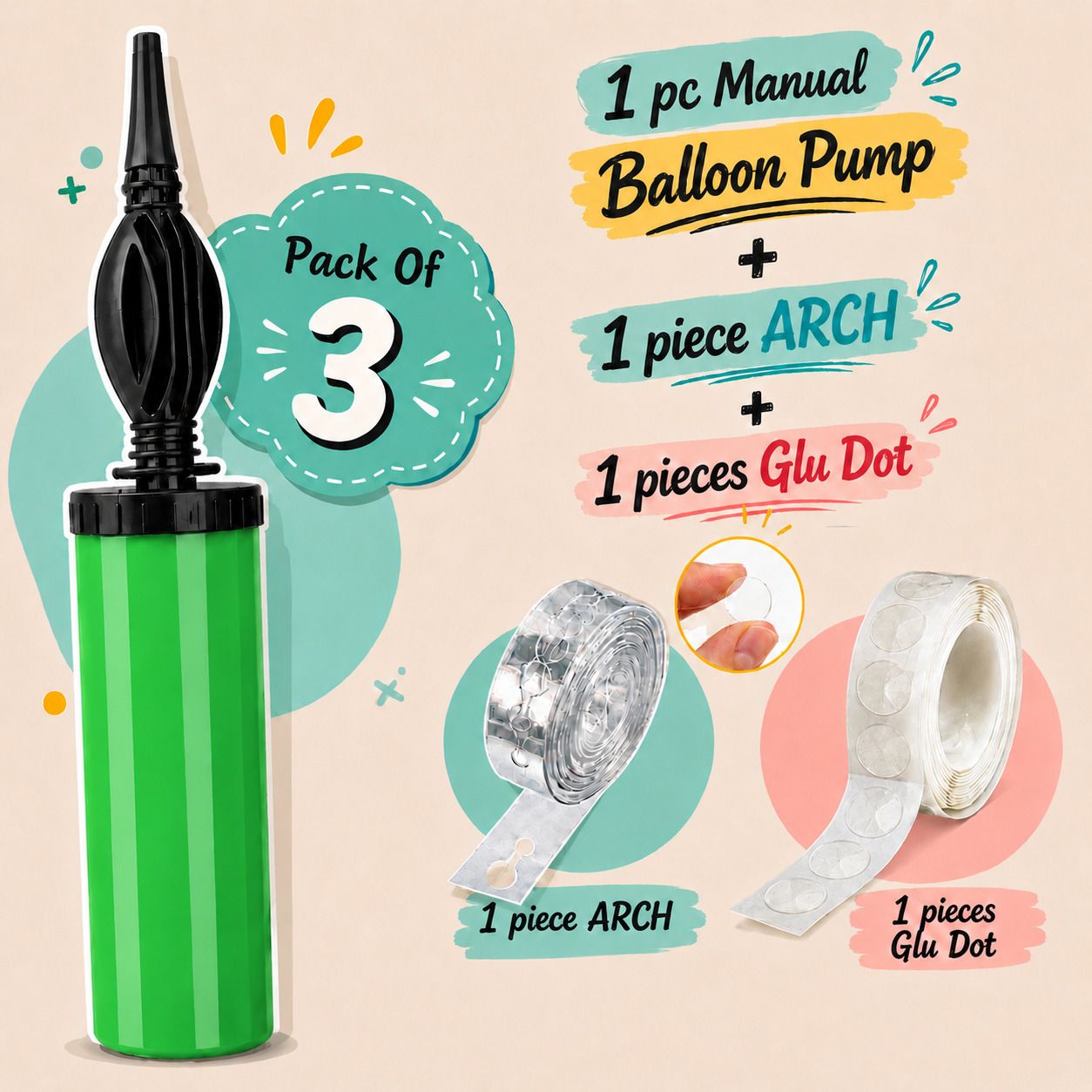 Birthday Party Balloon Decoration Accessories Combo with Arch and Glue Dot and Balloon Pump-image-40