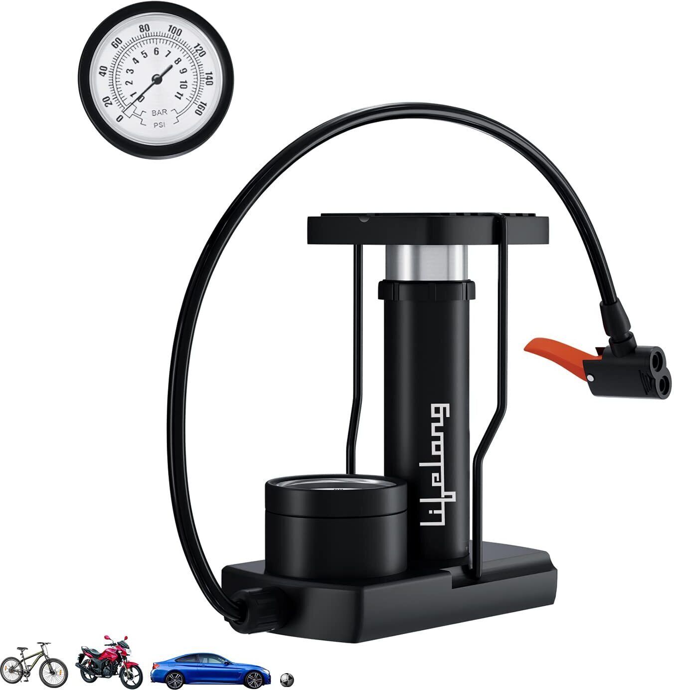LLBAPM01 Bicycle Air Pump with Meter| Foot Activated Bicycle Pump