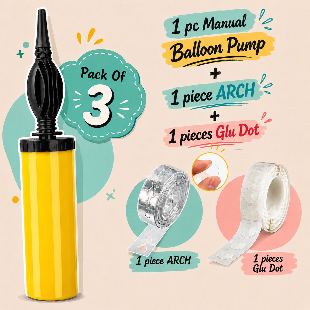 rimi's Portable Hand Balloon Inflator with Balloon Arch Tape and Glue Dot Roll & Manual Balloon Pump-picture-36