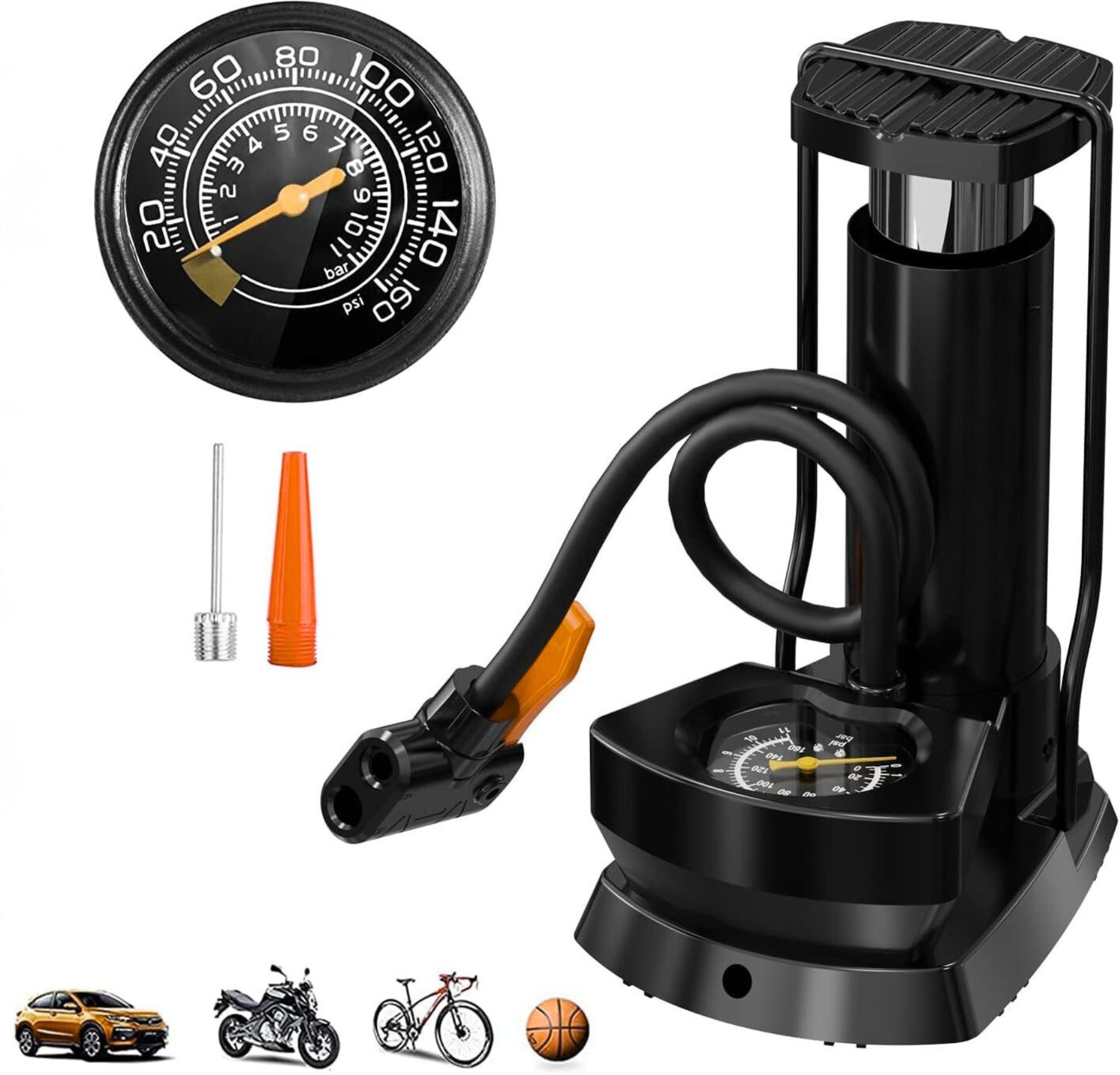 gjshop Portable High Pressure Bicycle Foot Pump with Pressure Gauge & Cylinder Ball, Balloon, Basketball Pump, Bicycle, Football Pump, Volleyball Pump Pump-picture-19