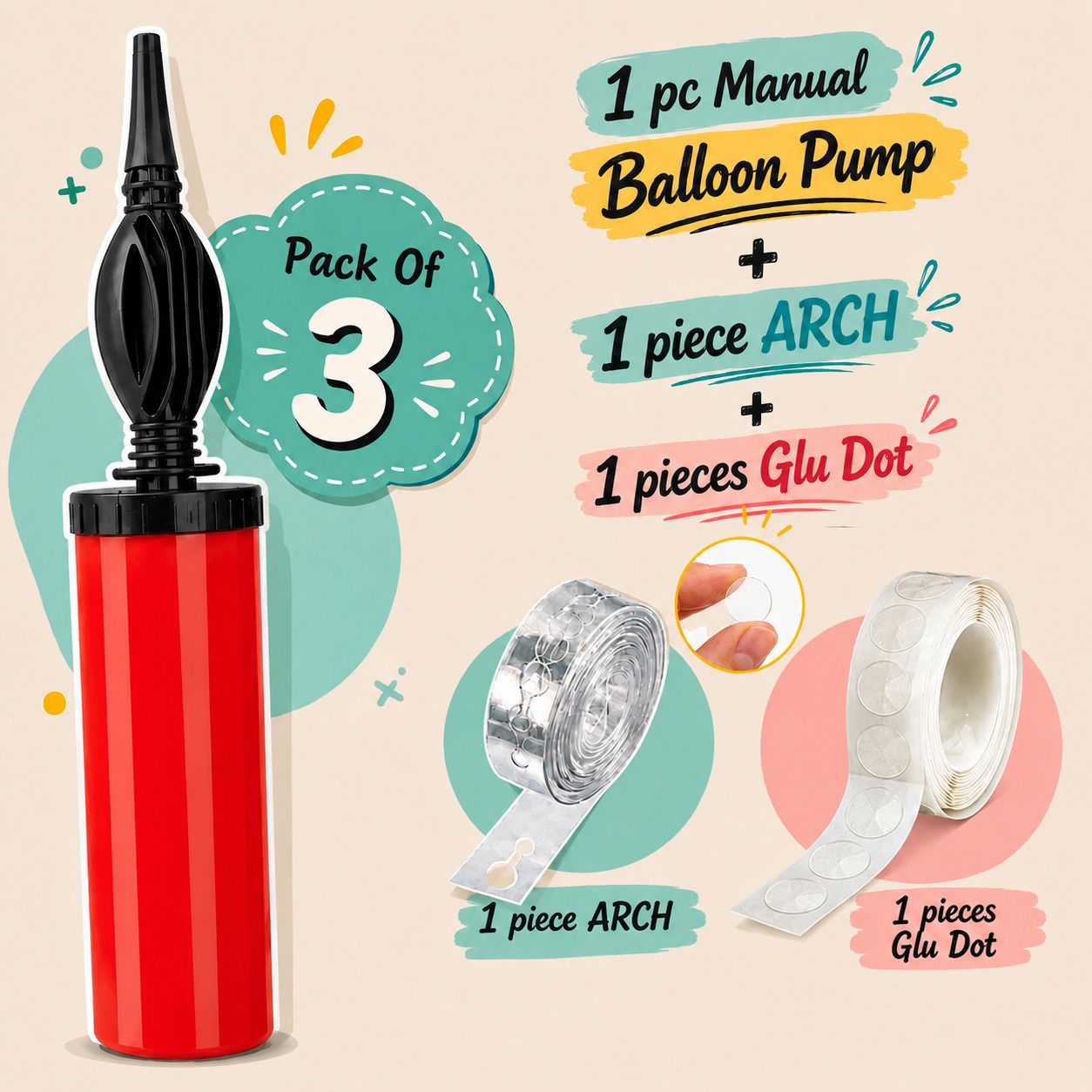 rimi's Manual Balloon Pump with Arch Strip & Glue Dots Kit Balloon Decoration Combo Balloon Pump-picture-23