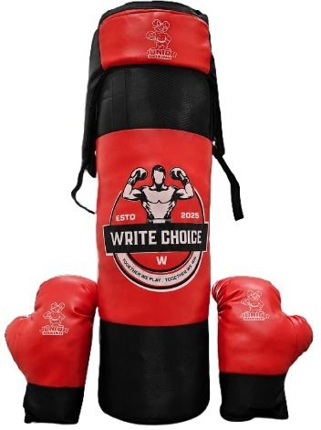 Boxing Punching Bag Set with Gloves (Red & Black) Boxing Kit-image-46