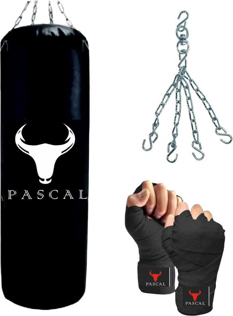 pascal 2Ft Unfilled Black Professional Boxing Bag with Steel Chain & Hand wrap Hanging Bag-picture-1