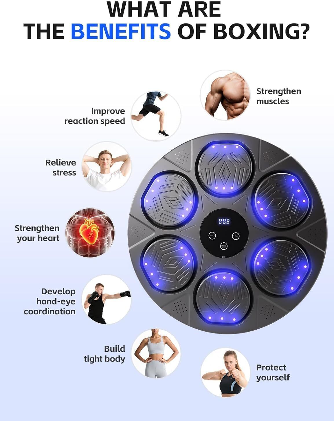 Smart LED Boxing Bluetooth Target Trainer Workout Equipment with Gloves Hanging Bag-image-11