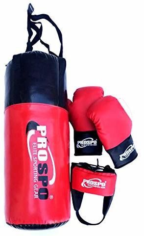 prospo Boxing Set for Junior Champ (Punching Bag/Glove/Headgear) 7-12 yrs (Red-Blk) Hanging Bag-picture-18