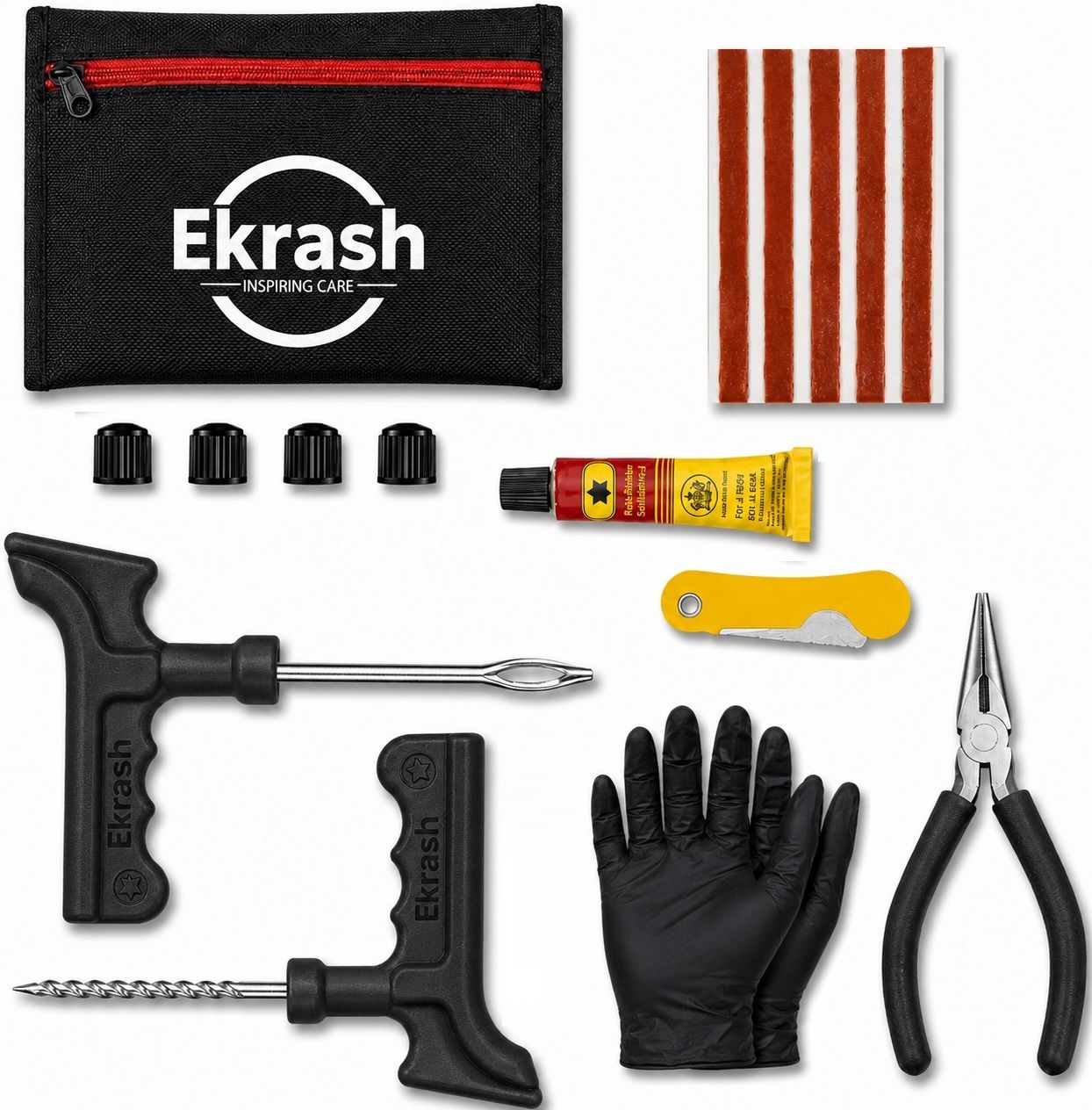 ekrash 9-in-1 Universal Tubeless Tyre Puncture Repair Kit with Bag for Car & Bike Tubeless Tyre Puncture Repair Kit-picture-39