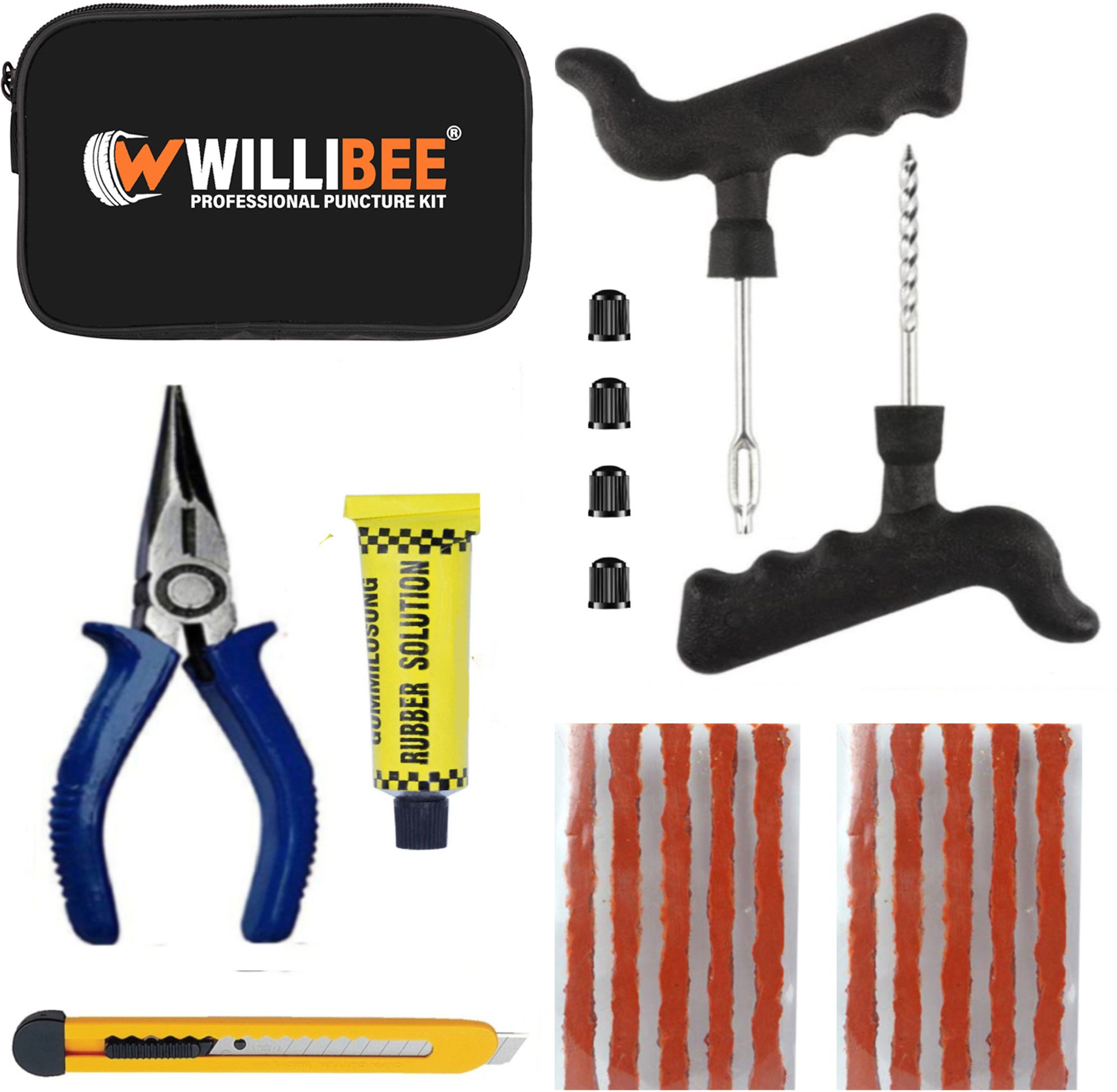 willibee 7 in 1 Universal S Tubeless Tire Puncher Kit Tyre Puncture Kit for car & bike Tubeless Tyre Puncture Repair Kit-picture-16