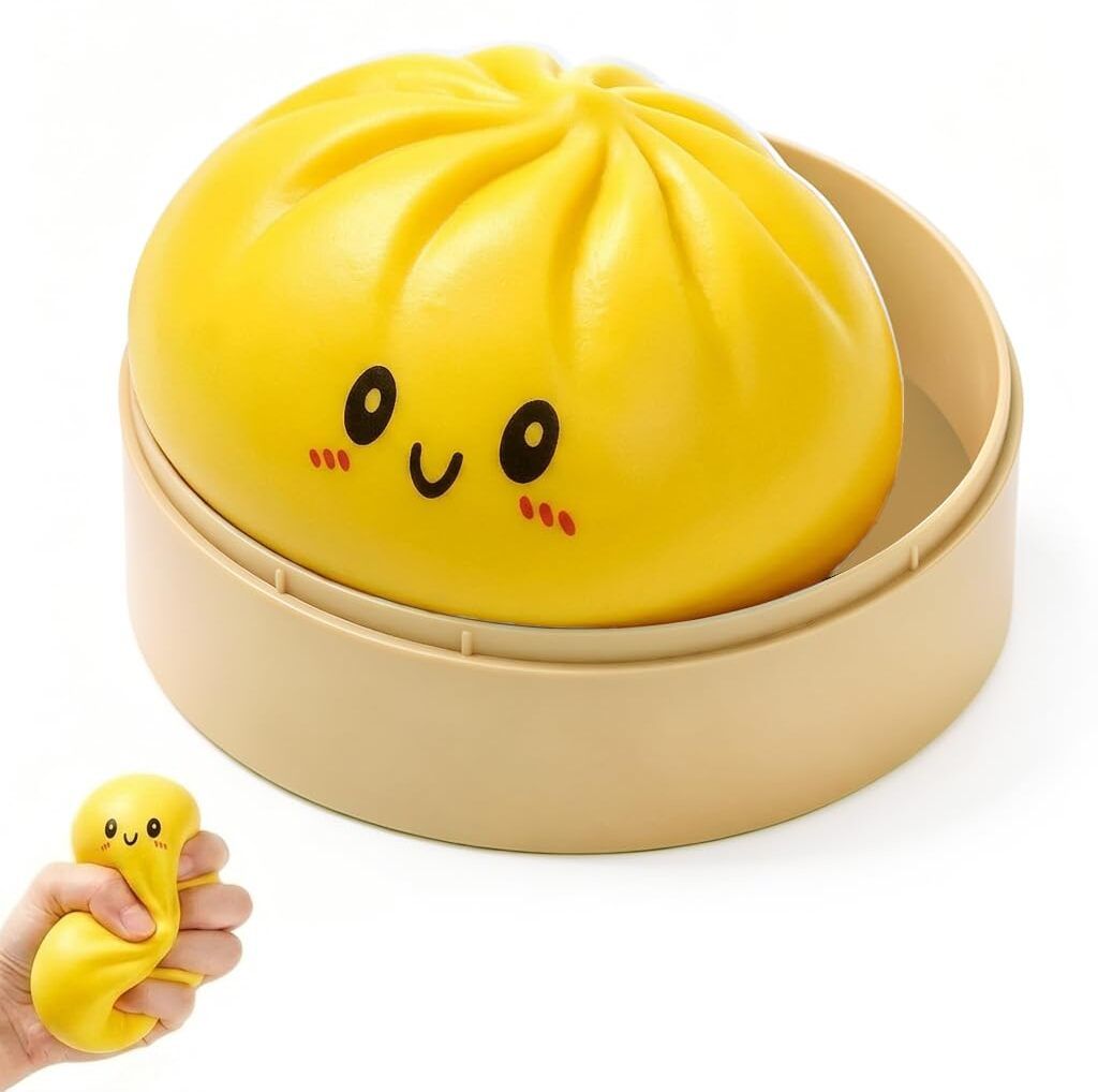 snowie soft Cute Smiley Dumpling Stress Relief Squishy Toy with Mini Steamer Storage Box Aluminium Ball For Bird-picture-19