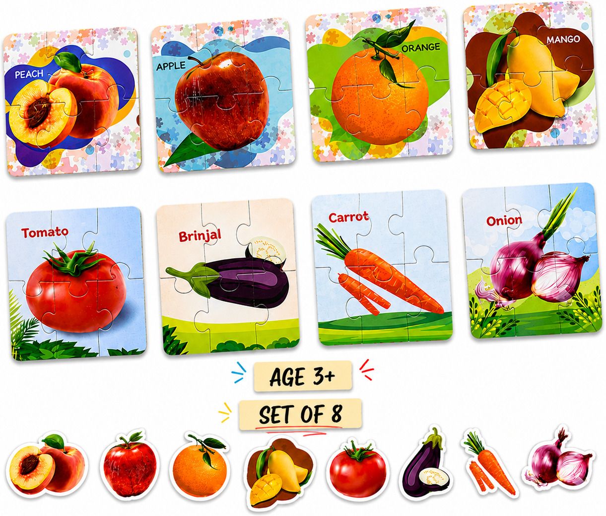 awals Educational Fruit & Vegetable Puzzle Set | 8 Self-Correcting Puzzles (7-picture-10