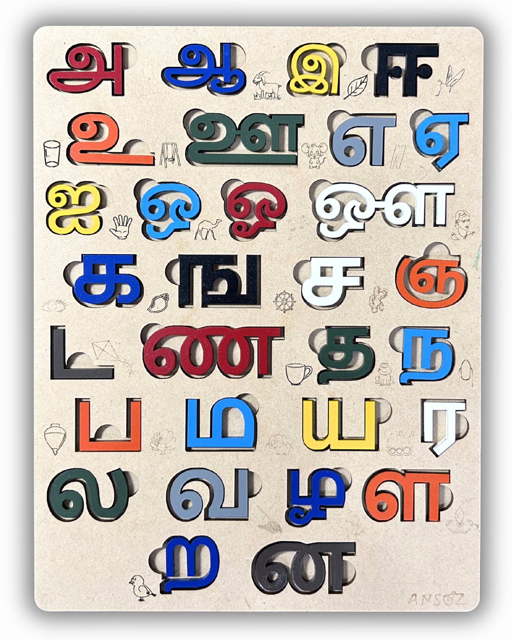 ansoz Tamil Alphabets Wooden Puzzle Board-picture-25