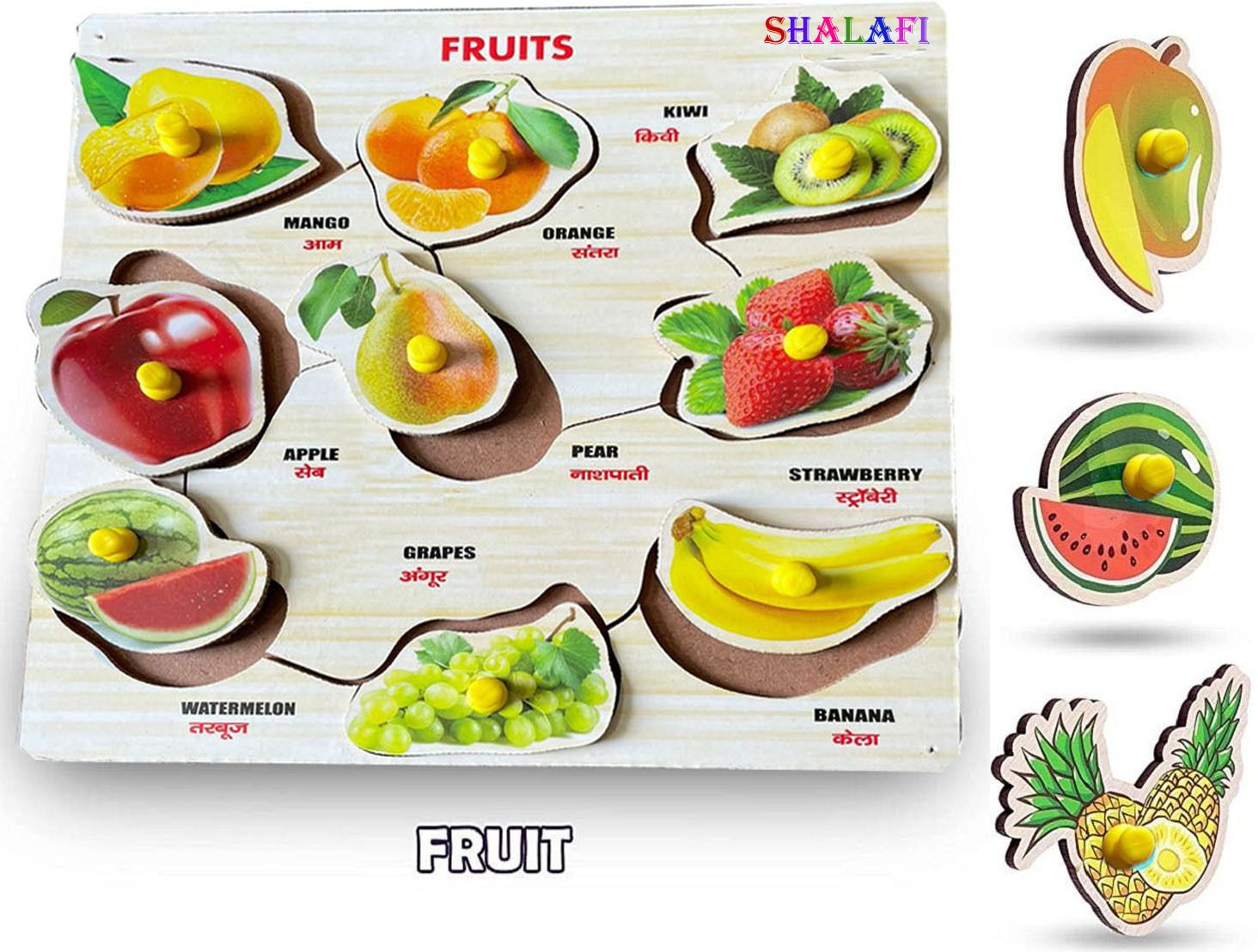 shalafi Learning Alphabet toys for kids Wooden Fruit Puzzle Picture Board With Peg Knobs-picture-41