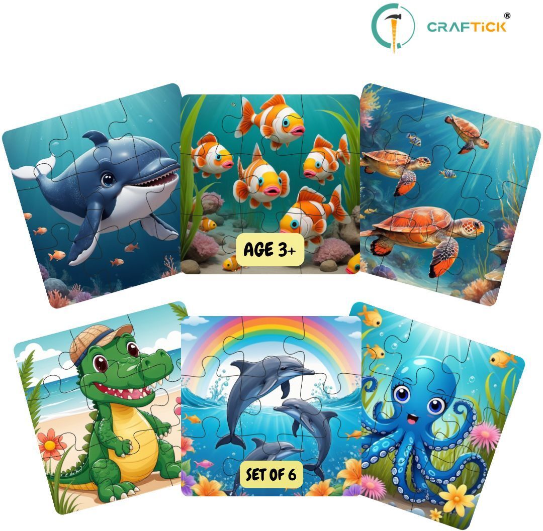 craftick Wooden Set of 6 Sea Animals Games Toys Jigsaw Puzzles for Kids Age 2 and Above.-picture-28
