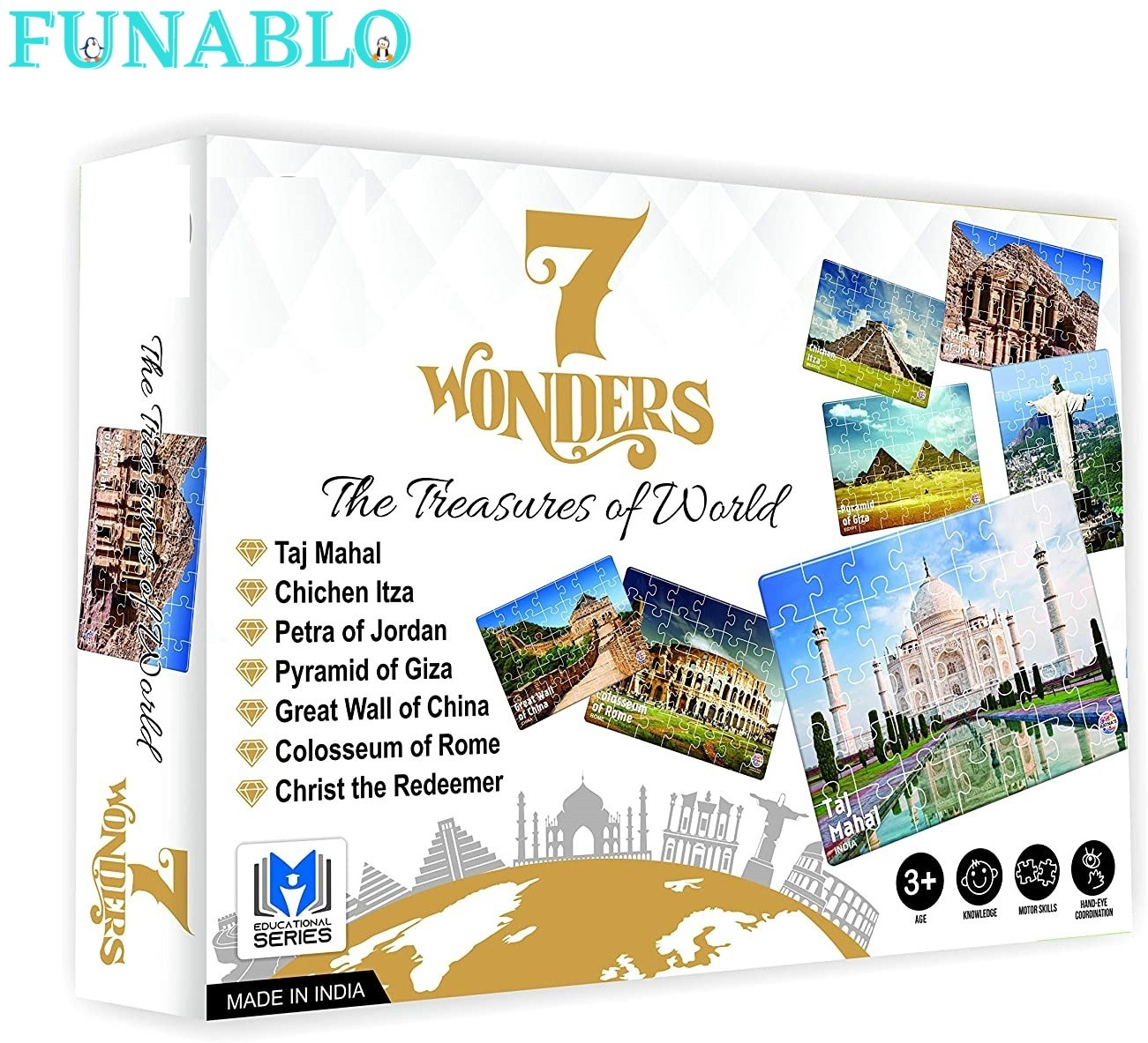 funablo 7 Wonders of The World Jigsaw Puzzle. 7 Different Puzzles Included in The Pack image 1