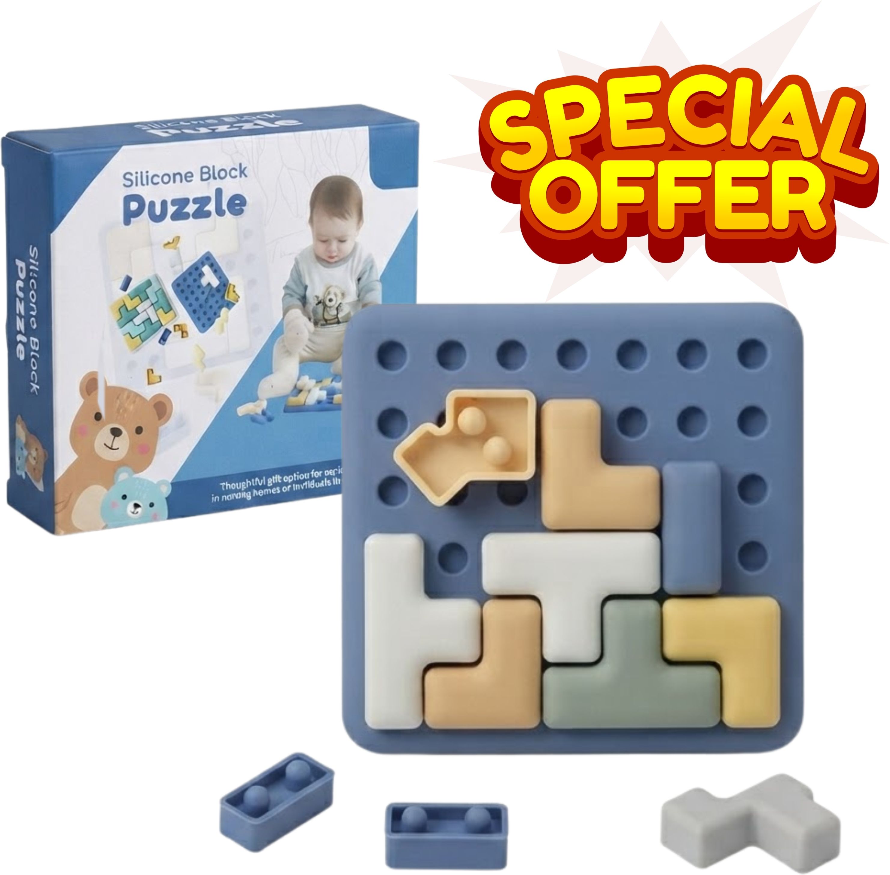 Silicone Shape Block Puzzle Educational Brain Teaser Fine Motor Skills Toy-image-40
