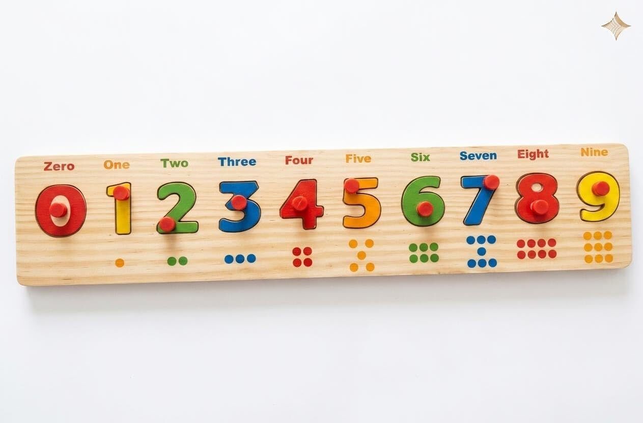 Wooden Counting Puzzle Board 0-9 | Montessori Number Learning Peg Toy for Kids-image-1