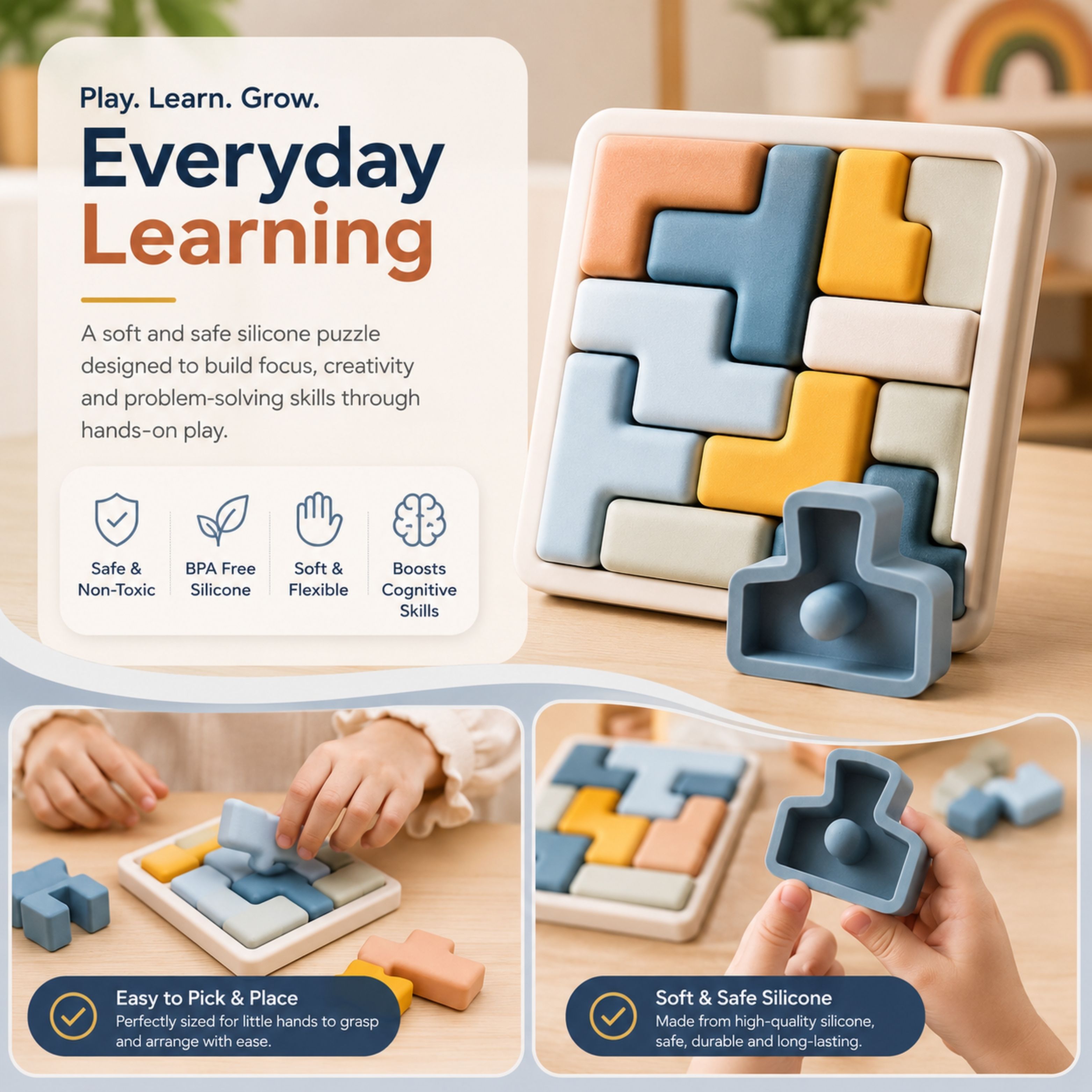 glenston Silicone Block Puzzle Montessori Sensory Educational Logic Puzzle Toy for Kids-picture-20