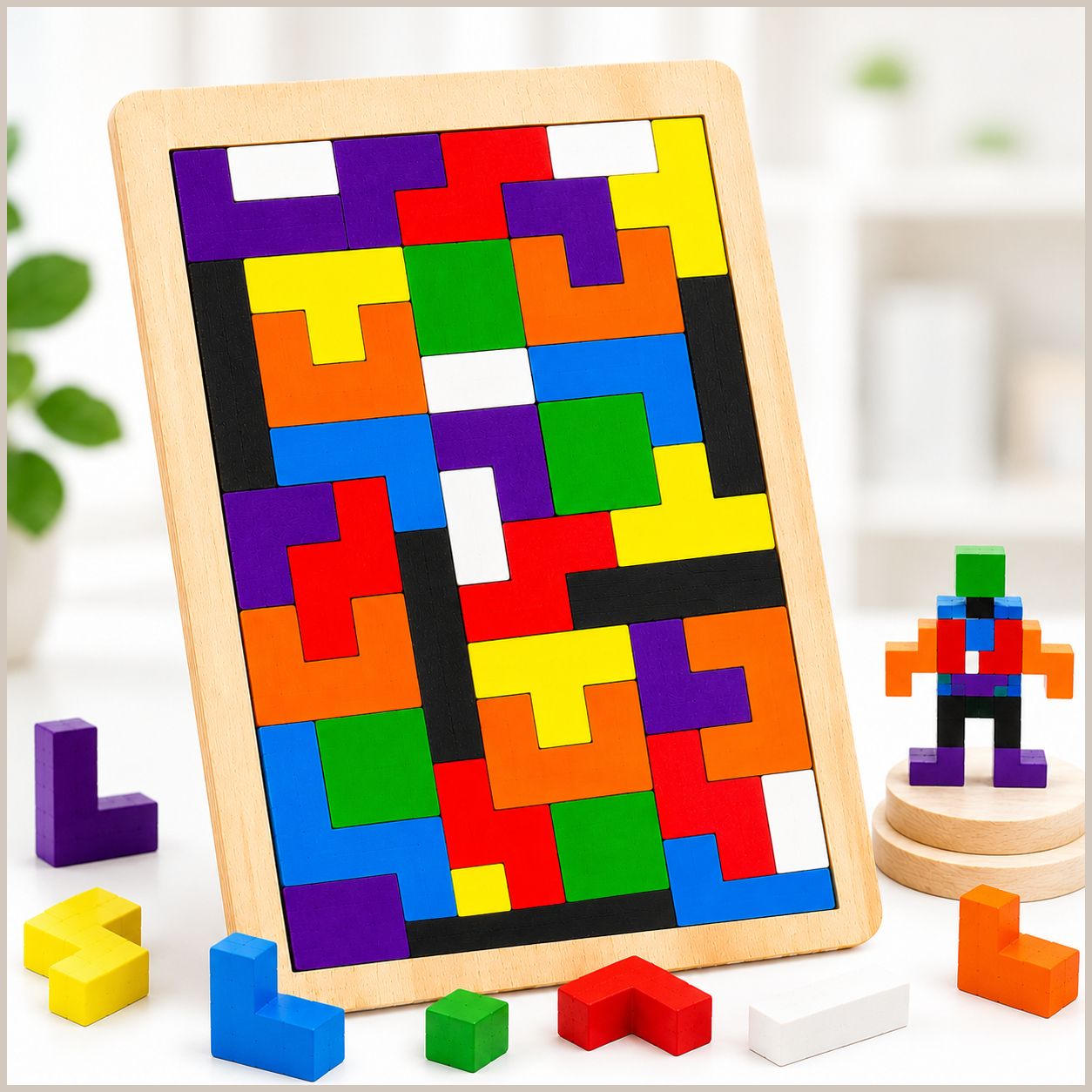 Montessori Wooden Intelligence Learning Puzzle Shape Building Toy for Kids-image-42