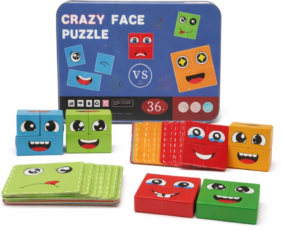 36 Pcs Crazy Face Wooden Cube Puzzle Game-image-3