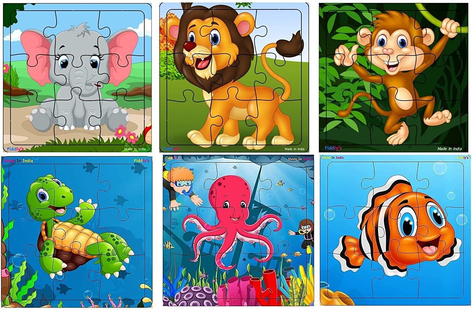 Wood Jigsaw Puzzles for Kids & Children - 9 Pieces (Animal & Sea - Pack of 6)-image-48