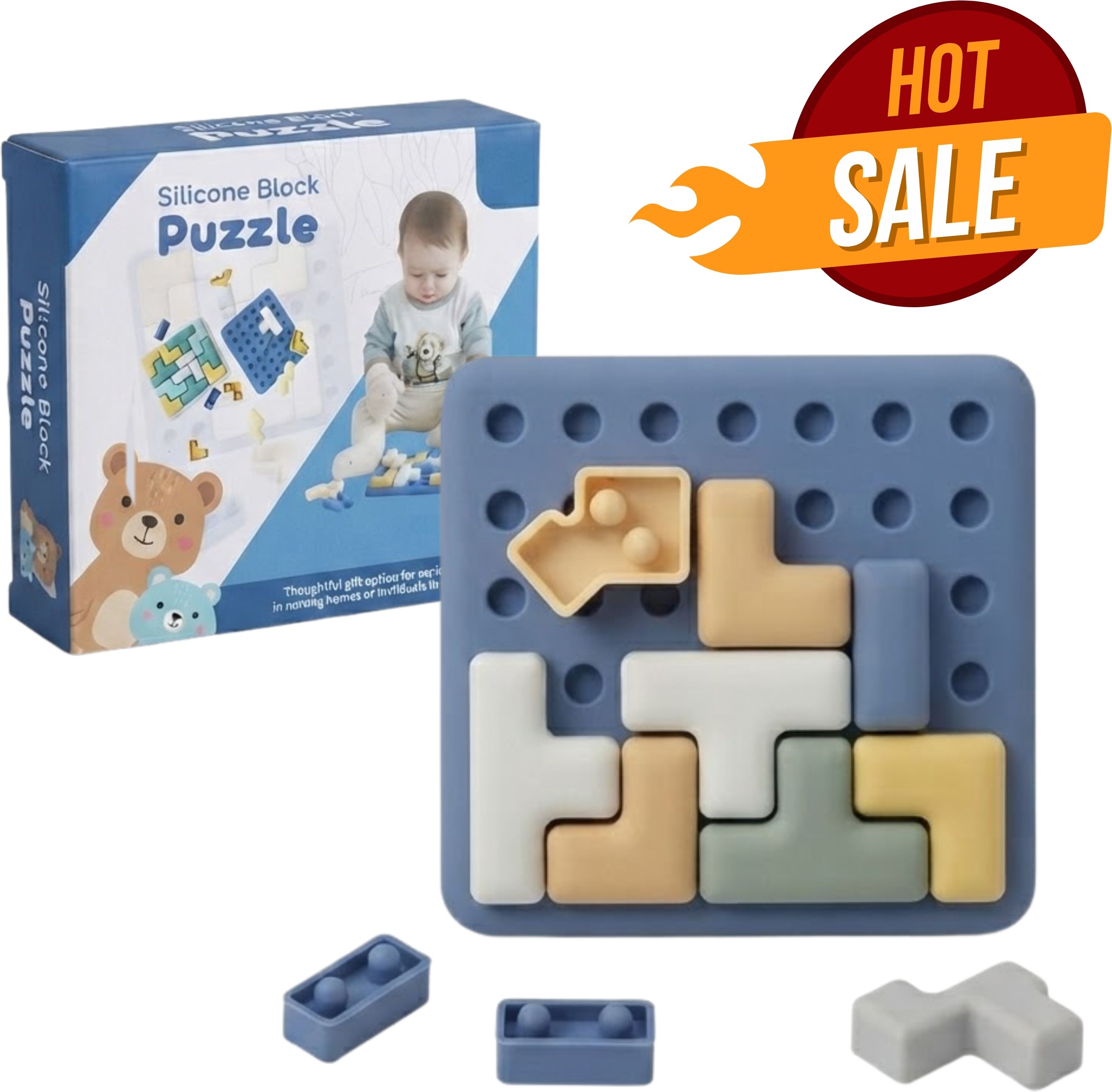 kikilala Silicone Block Puzzle Montessori Sensory Shape Puzzle Learning Toy for Kids-picture-37