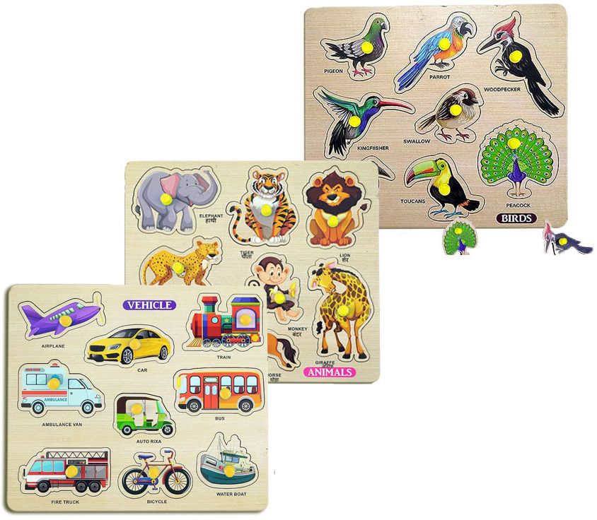 Wooden Toys Birds, Animals and Transports Puzzles with Picture Educational Board-image-10